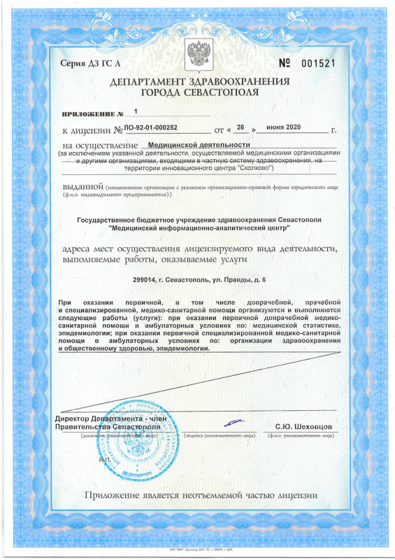 Лицензия на осуществление медицинской деятельности (приложение)